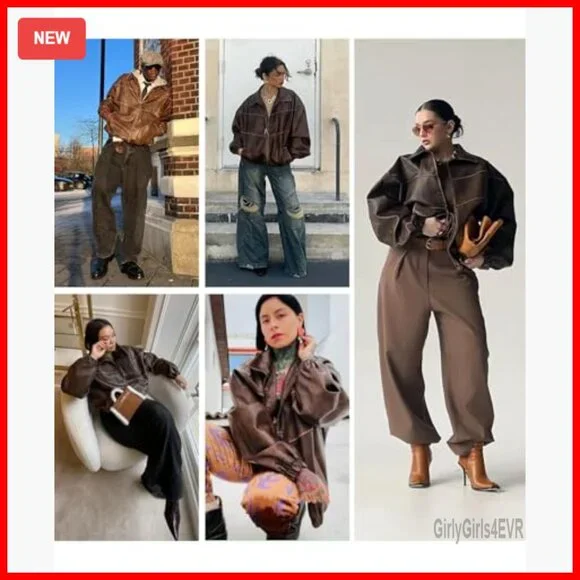 Oversized Faux Leather Motorcycle Jacket Vintage Y2K Plus Size - Picture 4 of 5